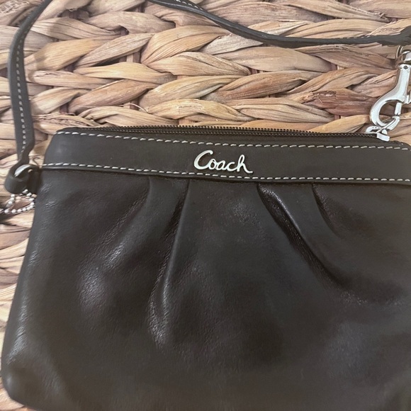 Authentic Coach  Black Leather Wristlet with  Silver Hardware - Picture 1 of 15